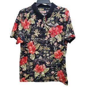 Jamaica Bay Womens Black Pink Aloha Hibiscus Tropical Hawaiian‎ Cruise Polo XL